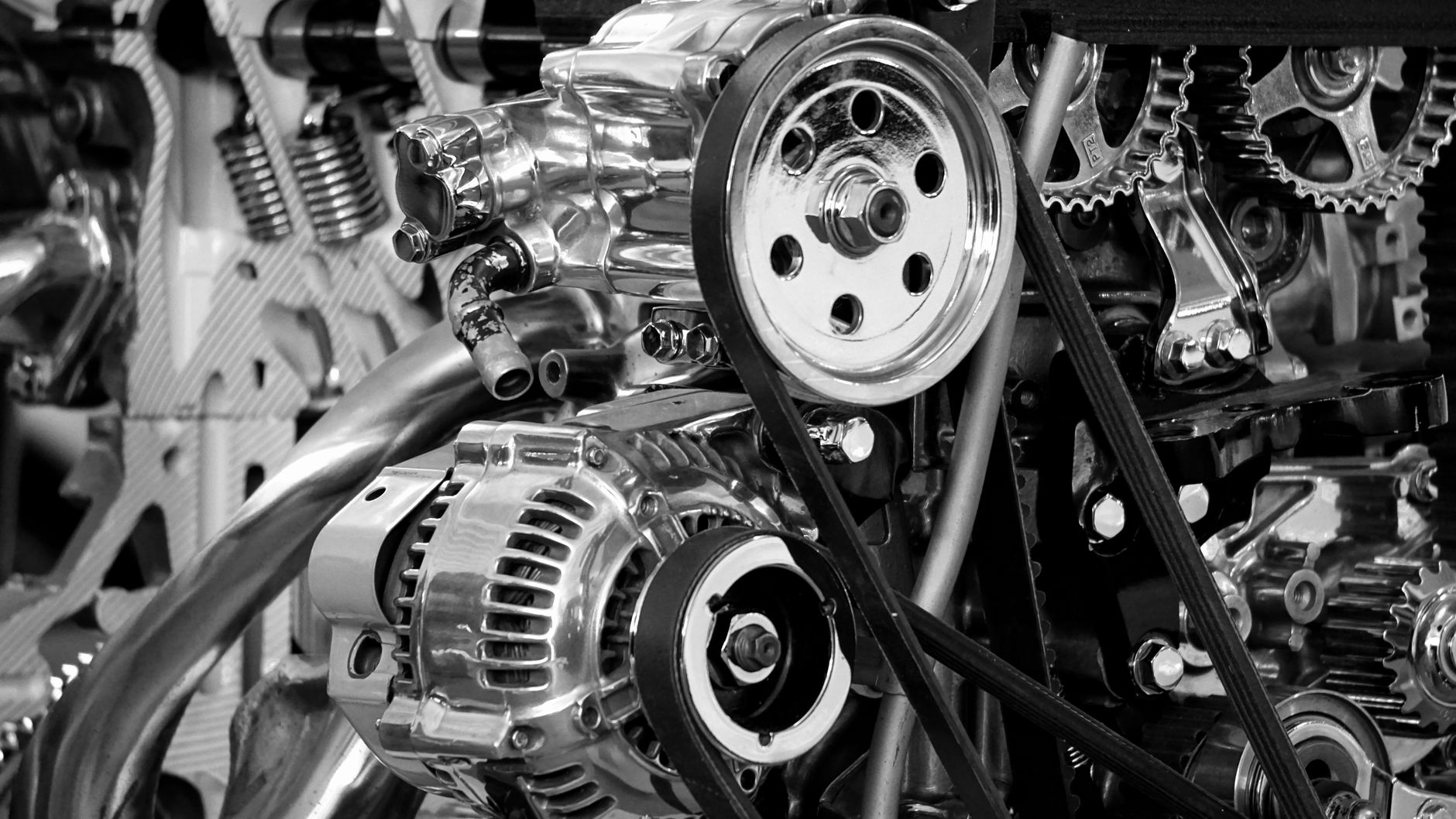 Détail d'un bloc moteur en métal poli